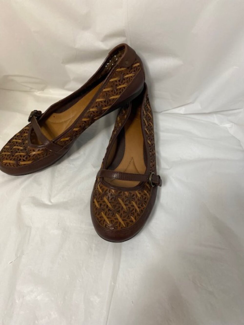 Nurture JILL Brown Woven Leather Closed Toe Buckle Mary Jane Shoes, Size 8.5 M